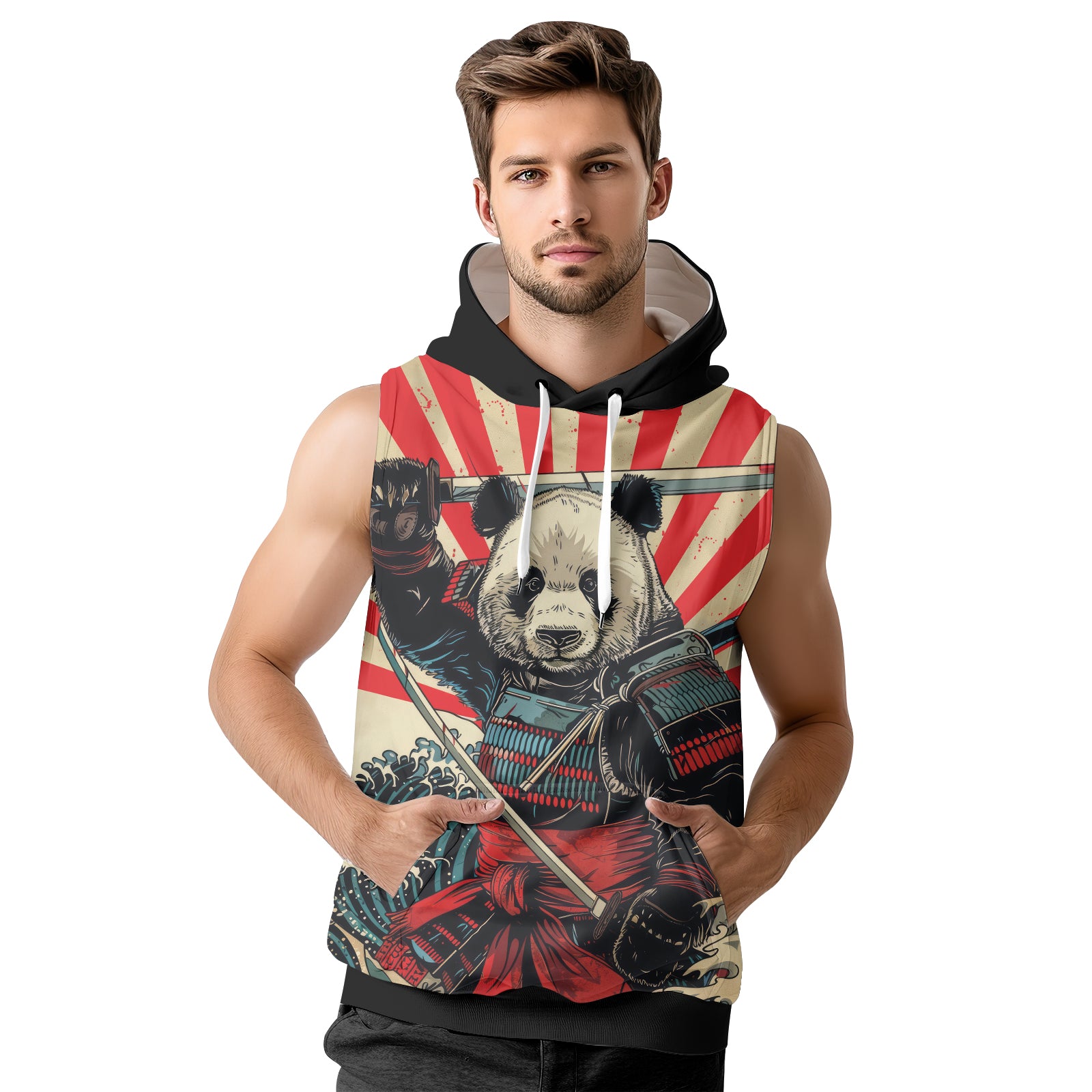 Rashninja Panda Samurai Men's Sleeveless Hoodie | Sleeveless Hoodie