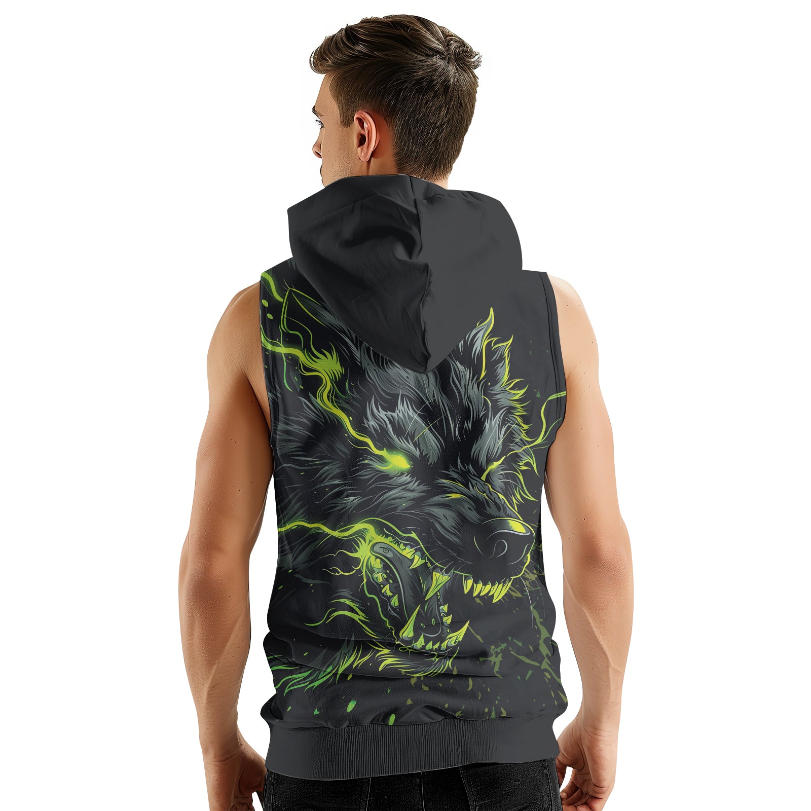 Rashninja Neon Snarling Wolf Sleeveless Hoodie | MMA Sleeveless Hoodie