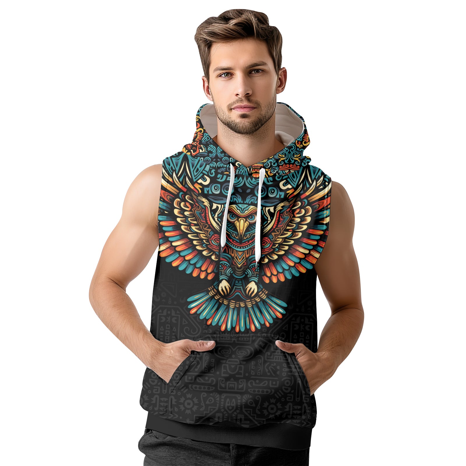 Rashninja Aztec Tribal Eagle Sleeveless Hoodie | MMA Sleeveless Hoodie