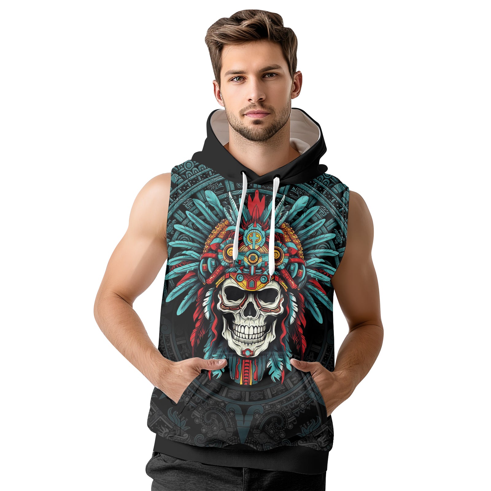 Rashninja Aztec Chief Cranium Sleeveless Hoodie |MMA Sleeveless Hoodie