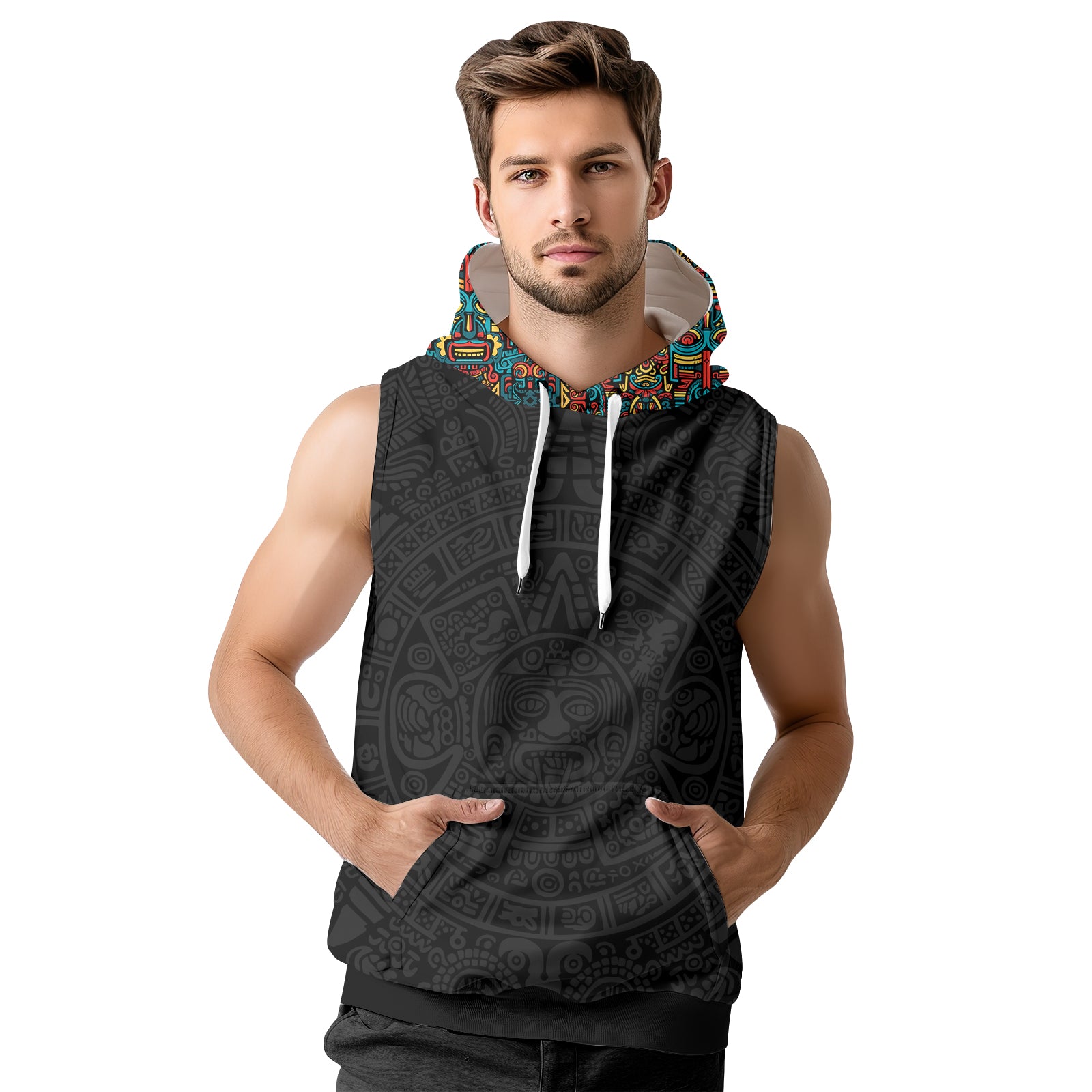 Rashninja Aztec Tribal Pattern Sleeveless Hoodie | Sleeveless Hoodie