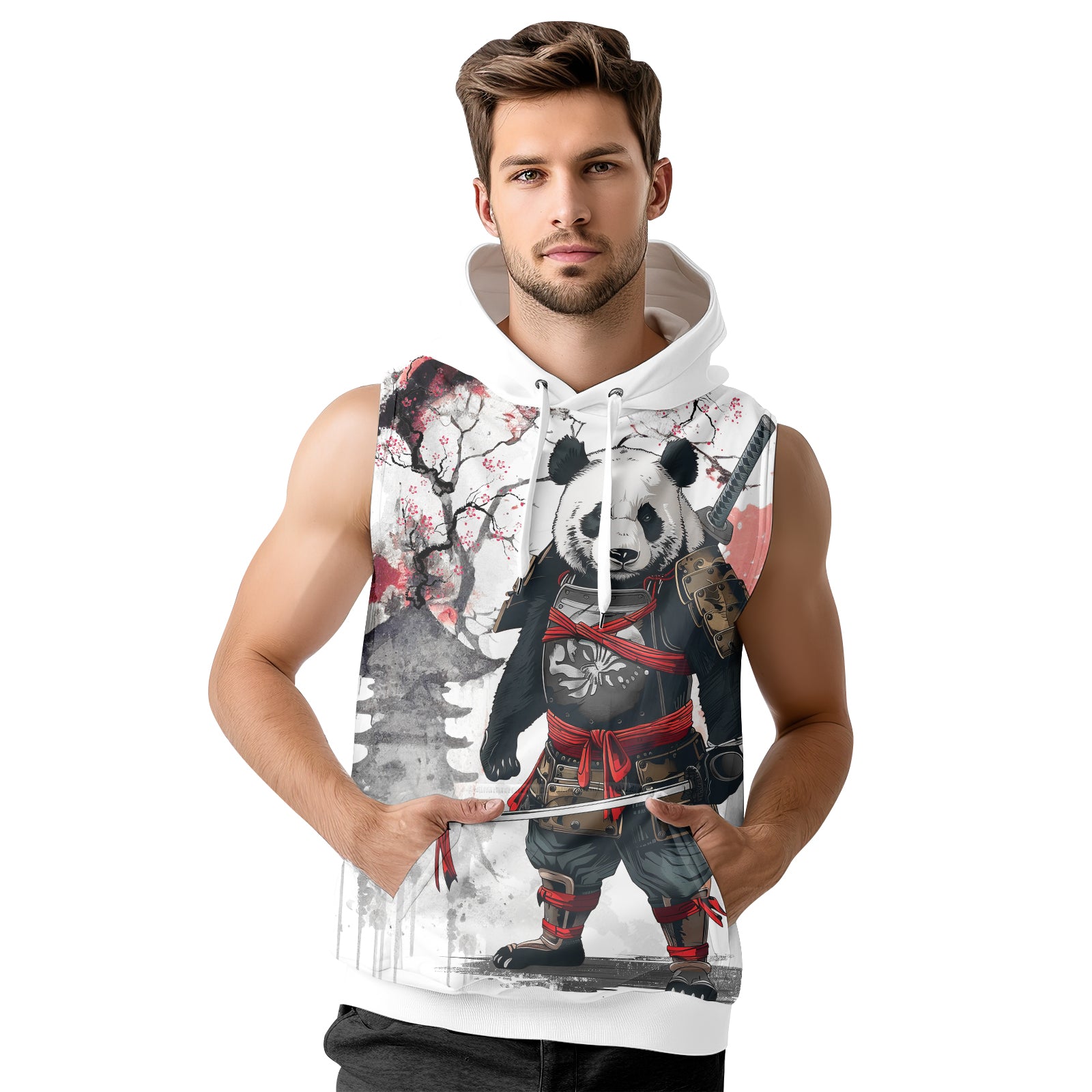 Rashninja Samurai Panda Warrior Sleeveless Hoodie | Sleeveless Hoodie