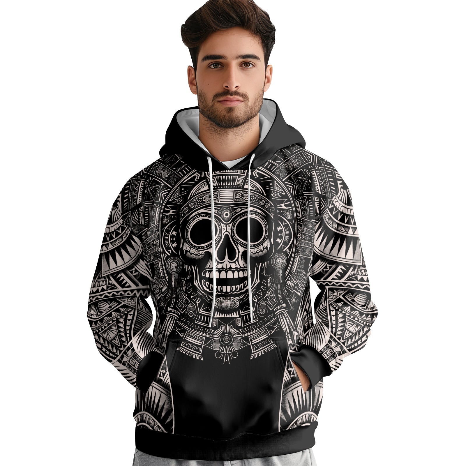 Rashninja Aztec Tribe Warrior Cranium AOP Hoodie