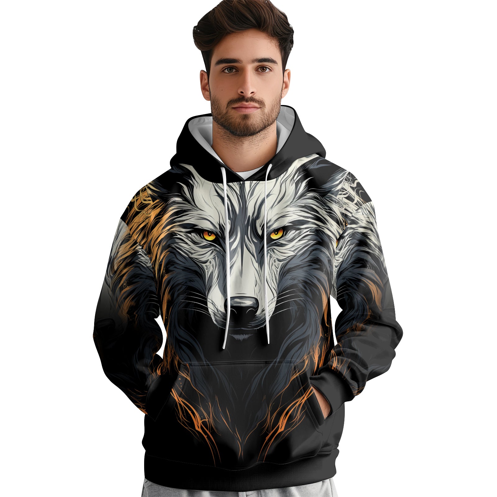 Rashninja White Alpha Wolf AOP Hoodie | Wolf Hoodies For Men