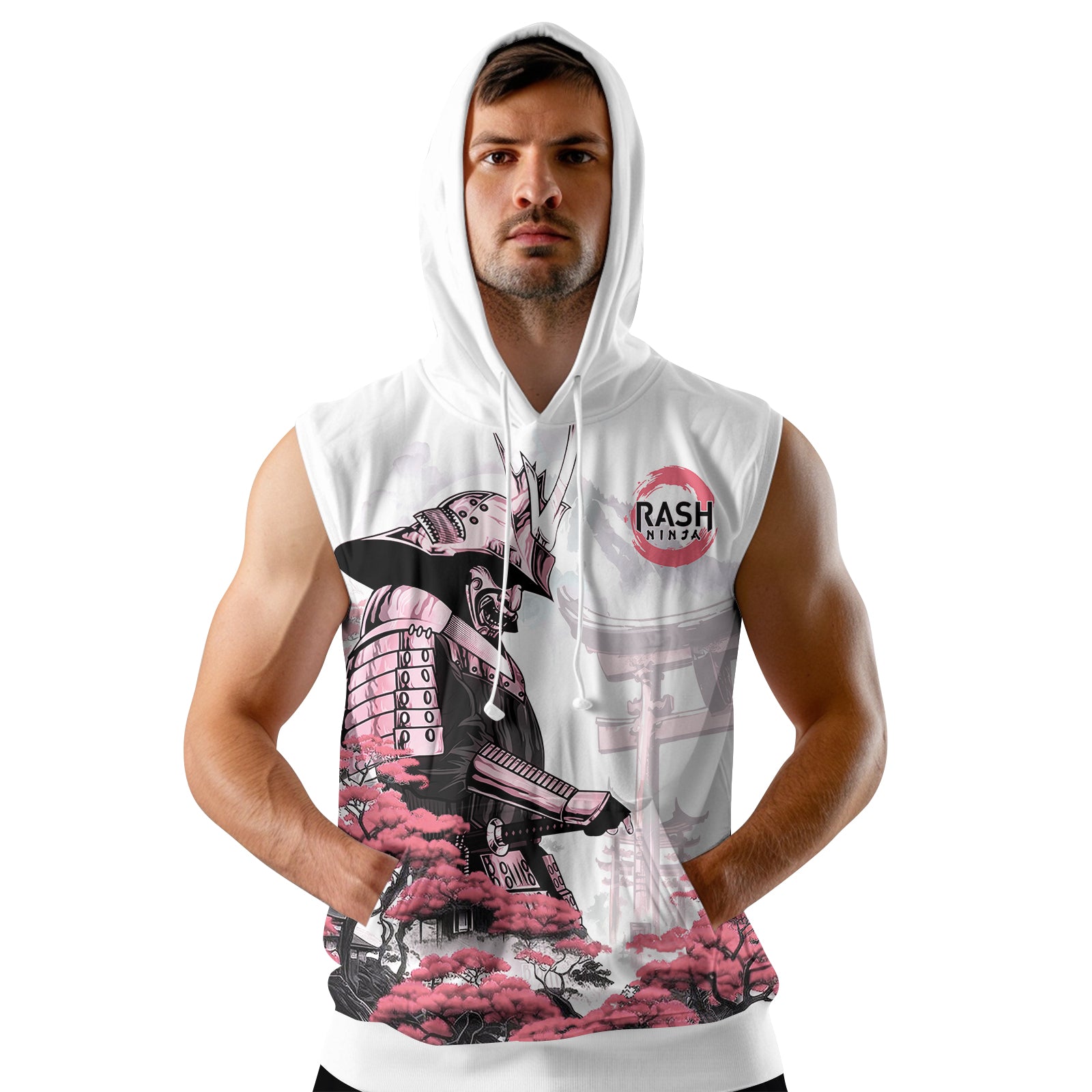 Rashninja Samurai Mask Embraced Sleeveless Hoodie | Sleeveless Hoodie