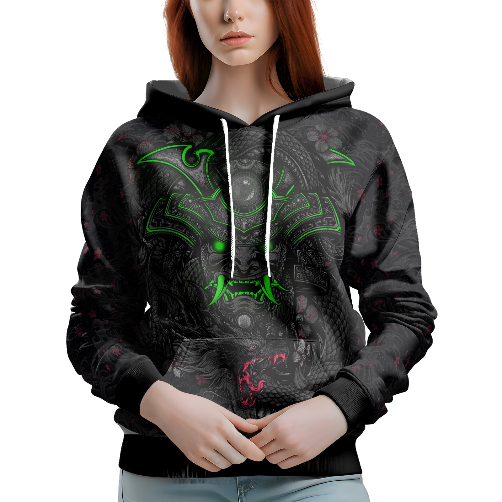 Rashninja Samurai Oni Fusion AOP Hoodie | Japanese Samurai Hoodie