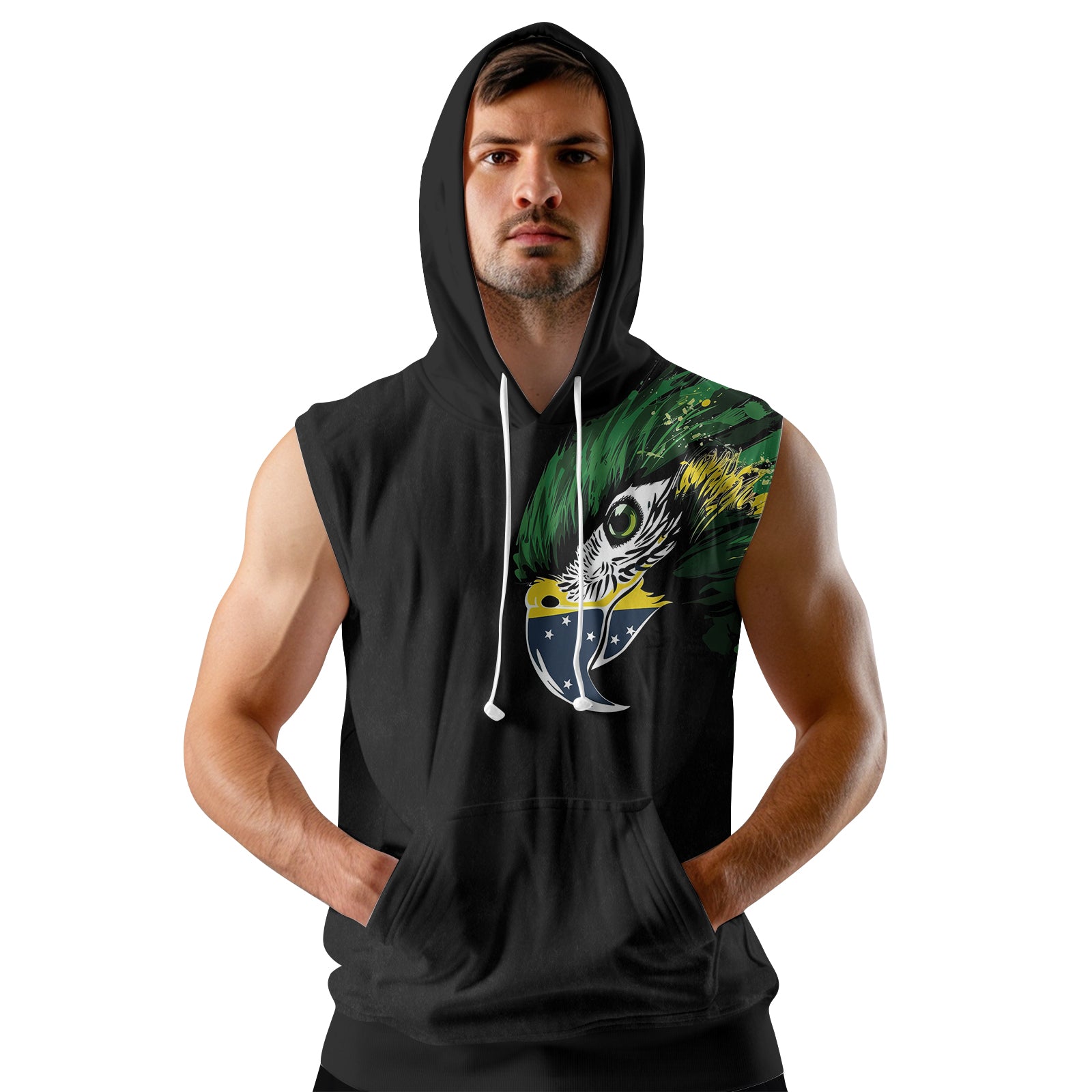 Rashninja Bird Warrior with Brazil Flag Men's Sleeveless Gym Hoodie