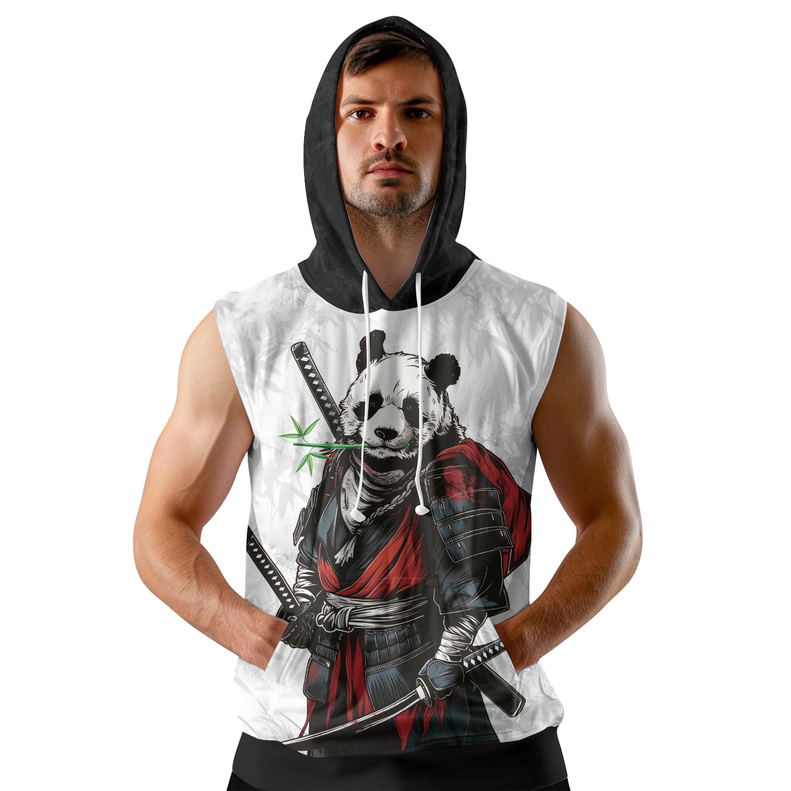 Rashninja Mystic Warrior Panda Samurai Men's Sleeveless Gym Hoodie