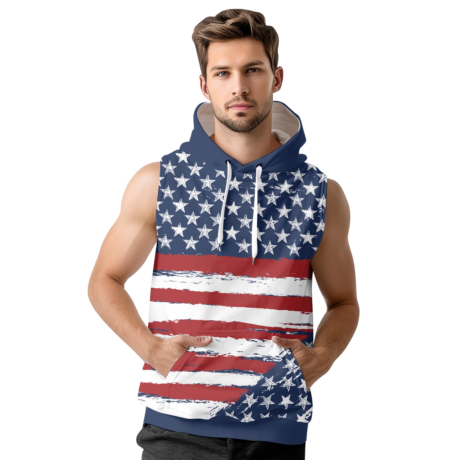 Rashninja Flag of the United States Men's Sleeveless Gym Hoodie