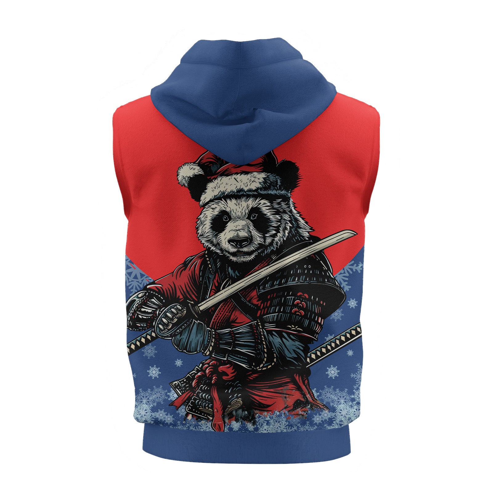 Rashninja Blue Samurai Christmas Panda Men's Sleeveless Gym Hoodie