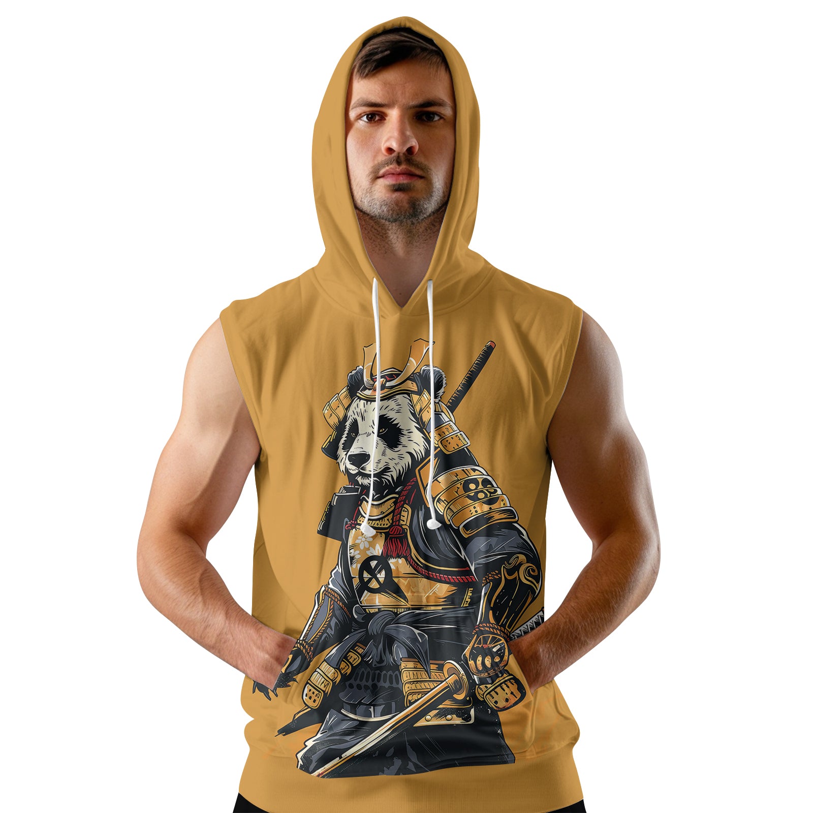 Rashninja Samurai Panda Strikes Sleeveless Hoodie | Sleeveless Hoodie