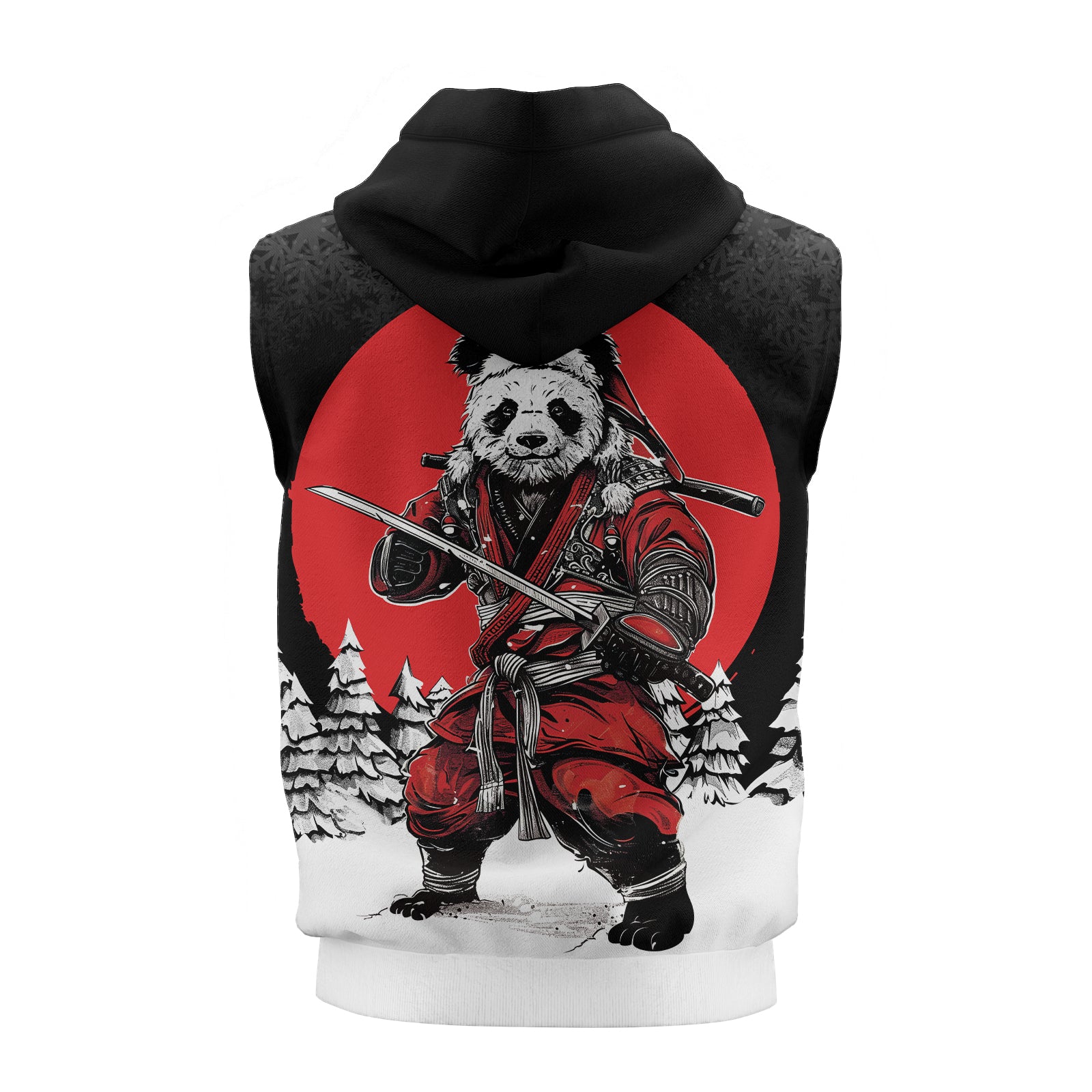 Rashninja Black Samurai Christmas Panda Men's Sleeveless Gym Hoodie