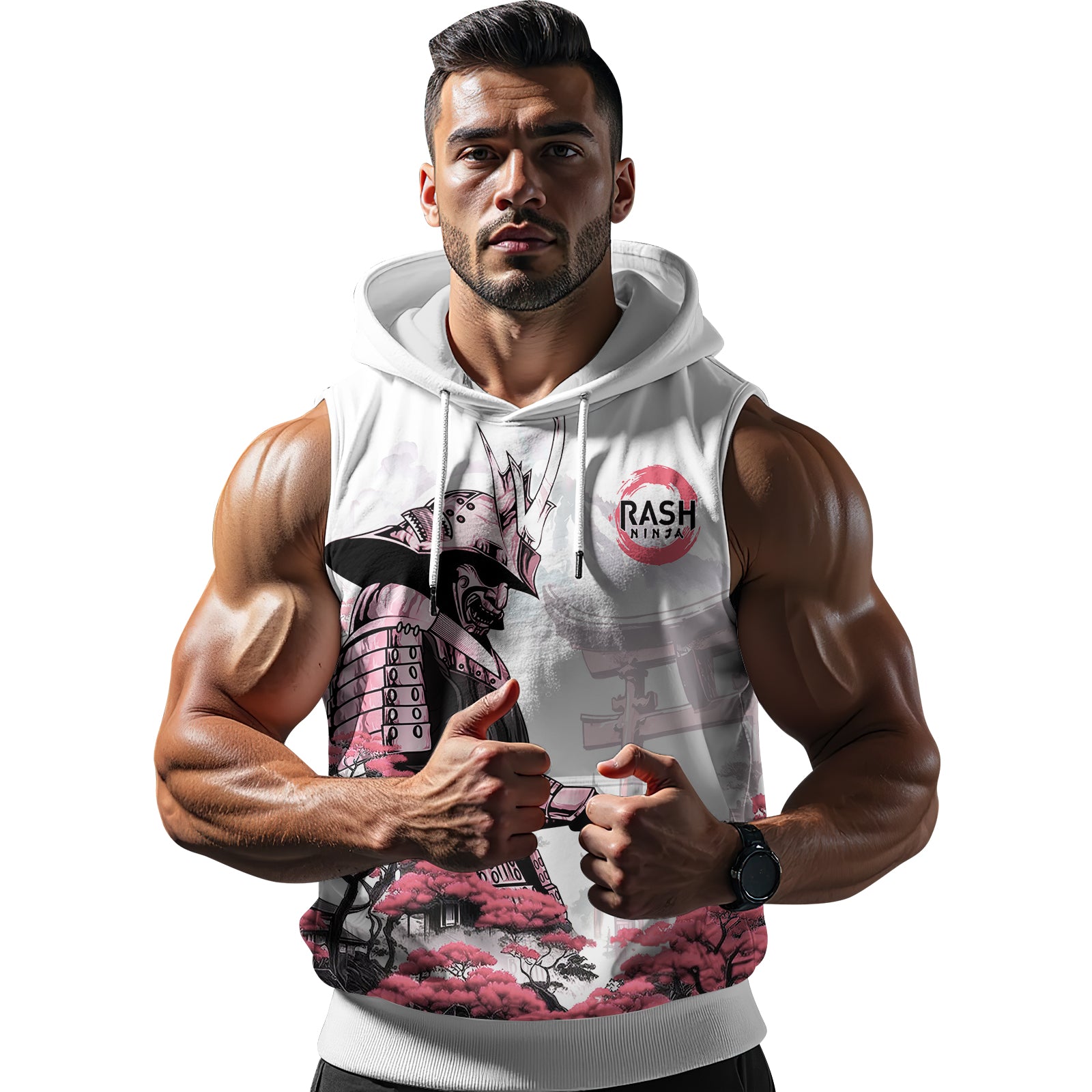 Rashninja Samurai Mask Embraced Sleeveless Hoodie | Sleeveless Hoodie