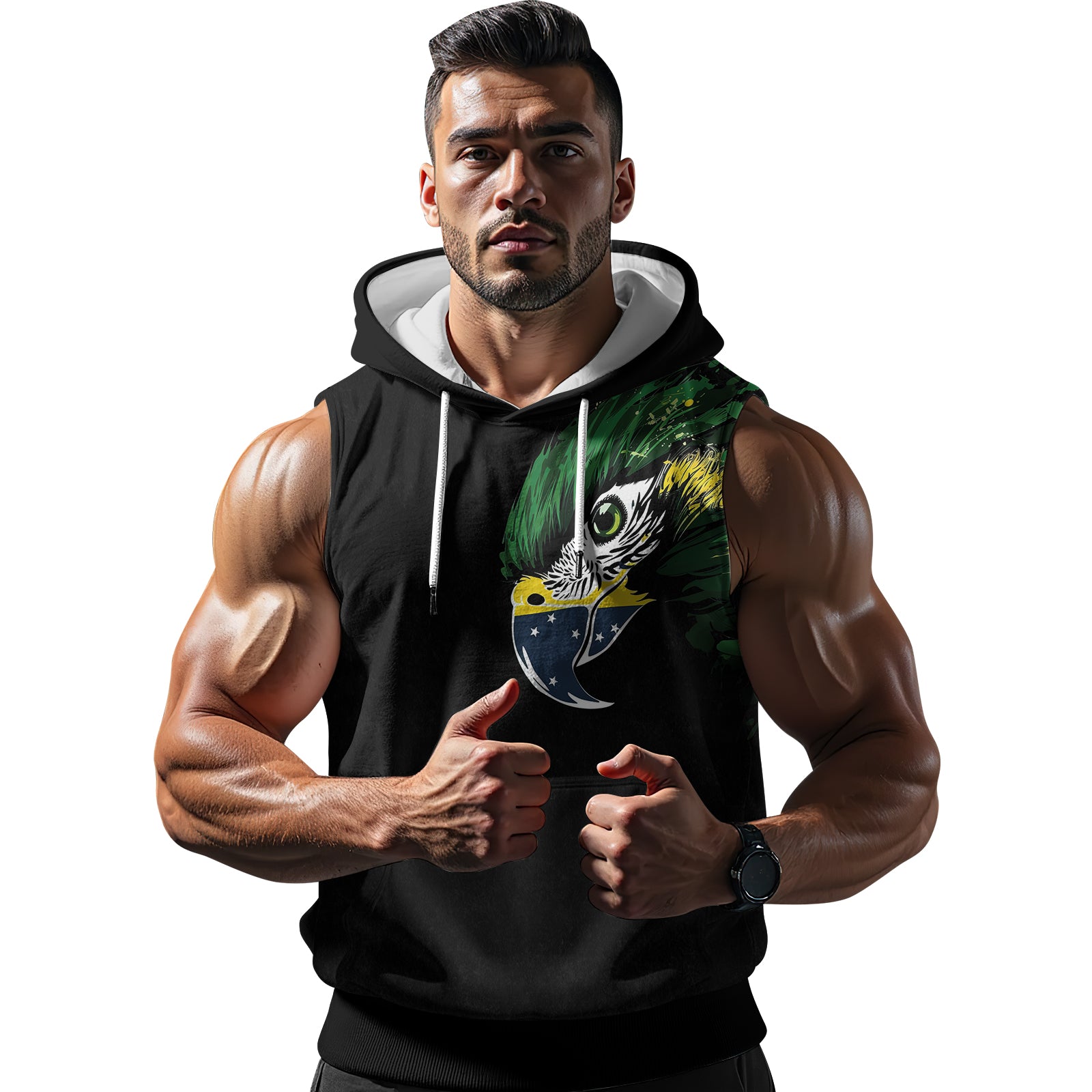 Rashninja Bird Warrior with Brazil Flag Men's Sleeveless Gym Hoodie