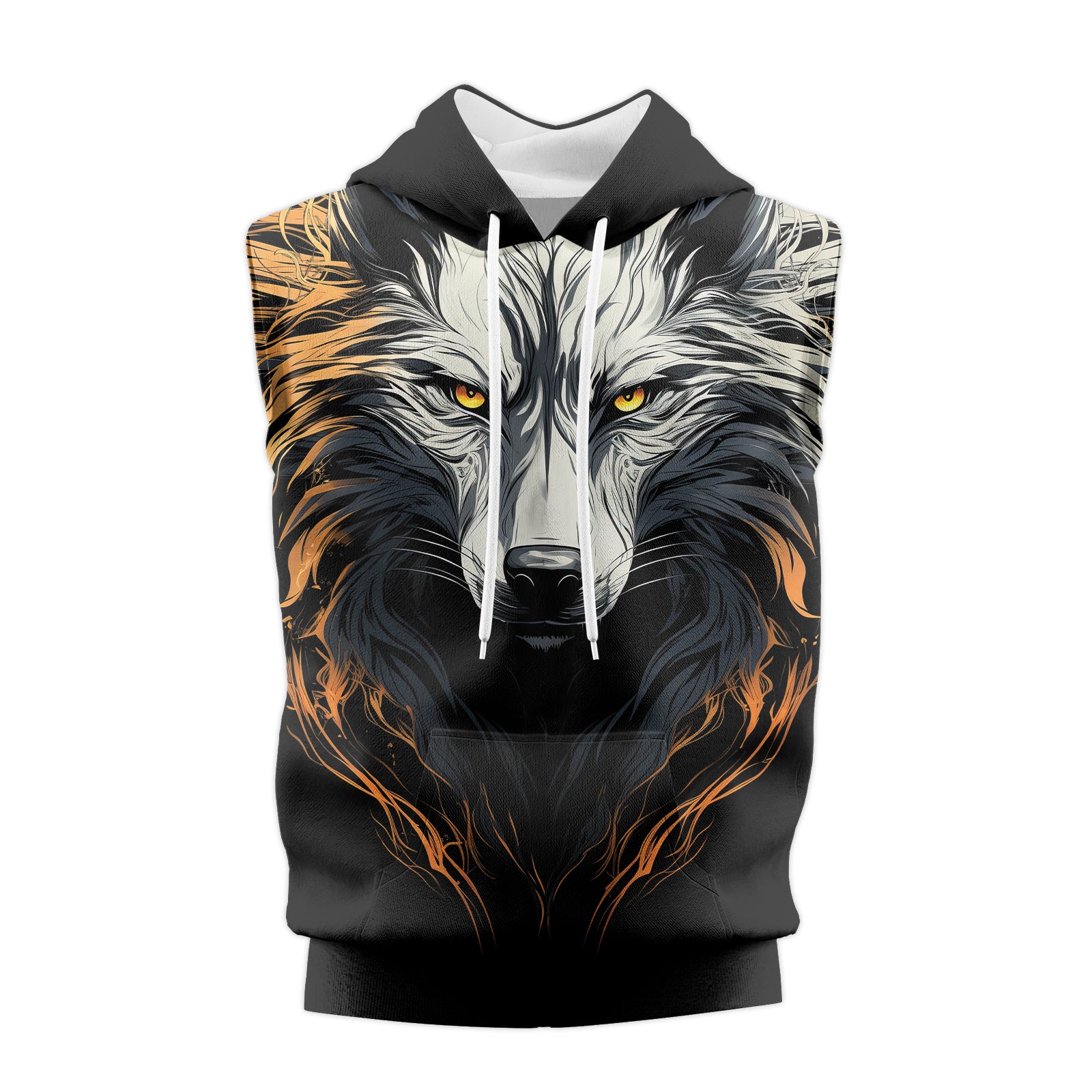 Rashninja White Alpha Wolf Sleeveless Hoodie | MMA Sleeveless Hoodie