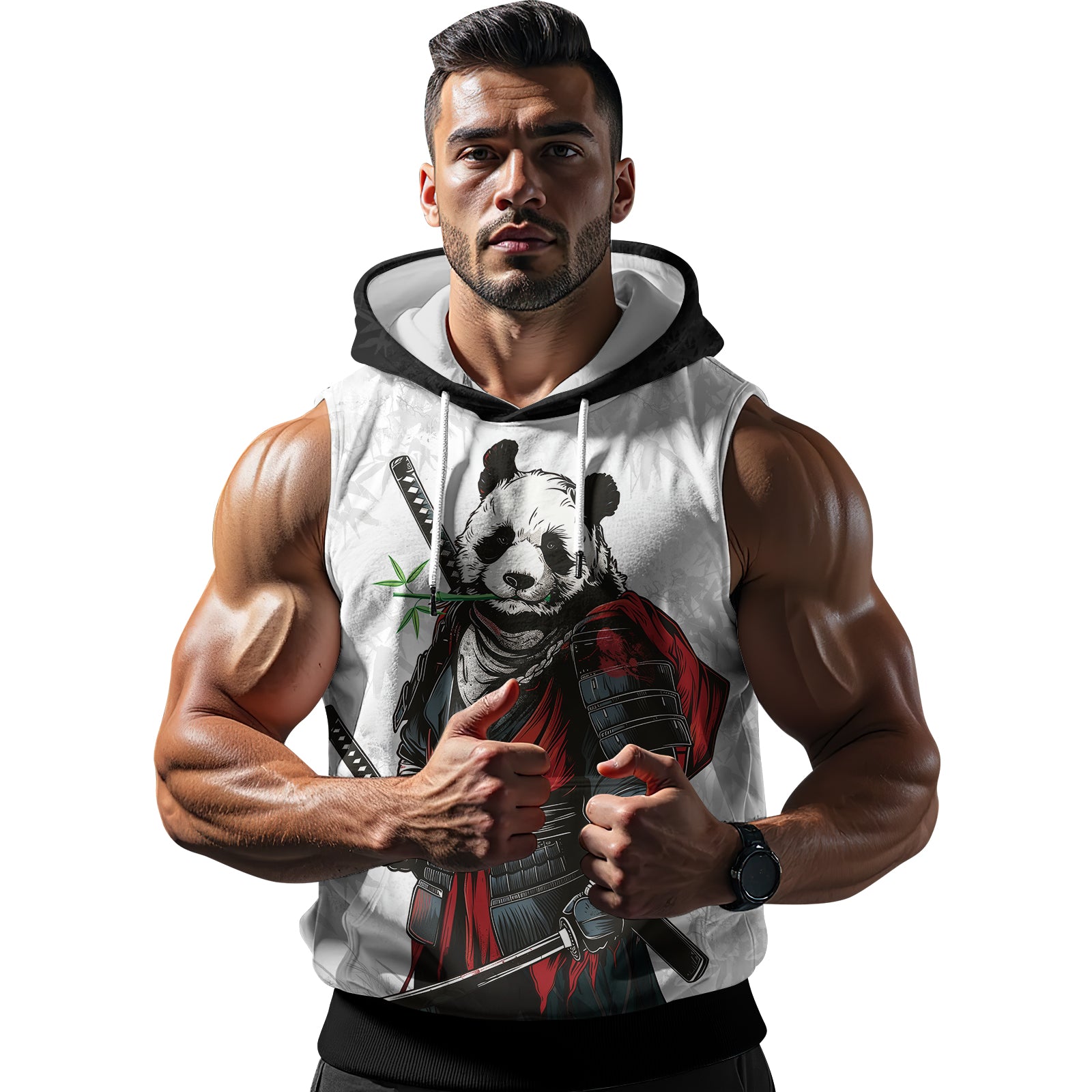 Rashninja Mystic Warrior Panda Samurai Men's Sleeveless Gym Hoodie