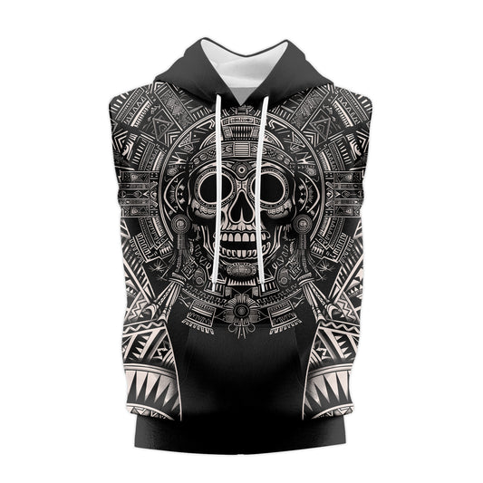 Rashninja Aztec Tribe Warrior Cranium Men's Sleeveless Gym Hoodie