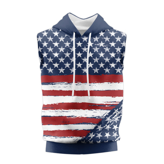 Rashninja Flag of the United States Men's Sleeveless Gym Hoodie