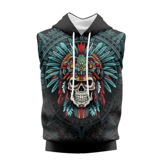 Rashninja Aztec Chief Cranium Sleeveless Hoodie |MMA Sleeveless Hoodie