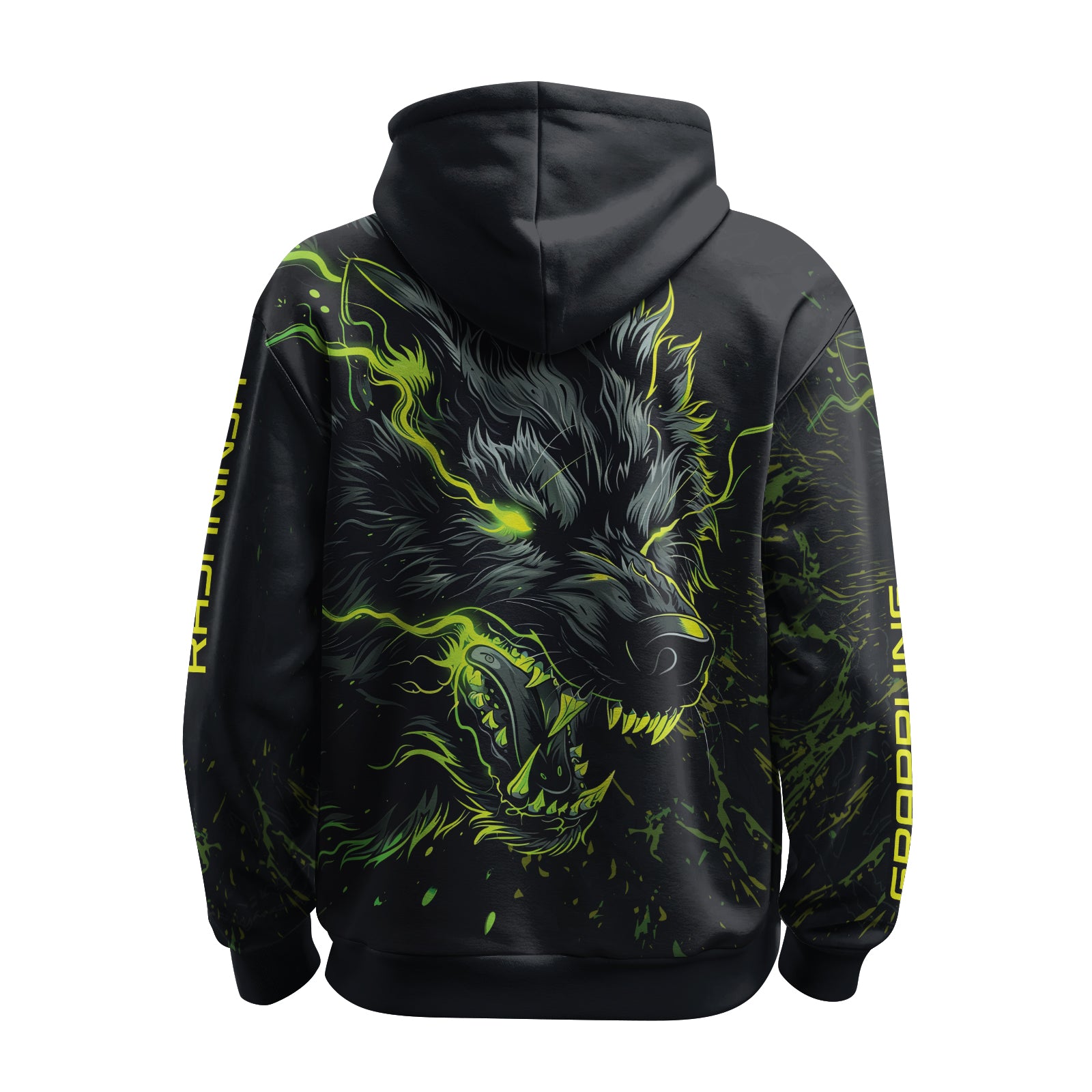 Rashninja Neon Snarling Wolf AOP Hoodie | Wolf Hoodies For Men