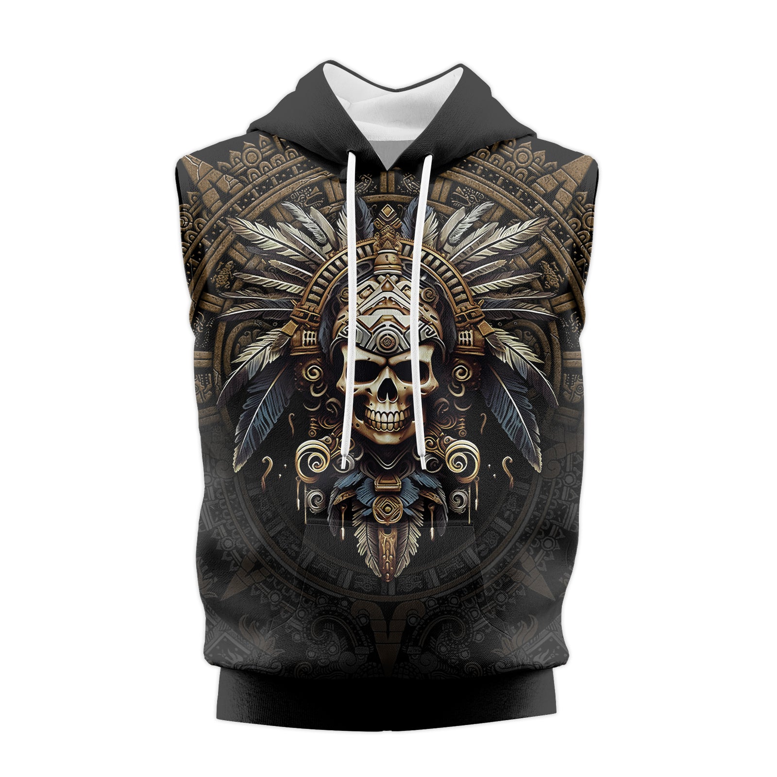 Rashninja Aztec Tribe Headman Skull Men's Sleeveless Gym Hoodie