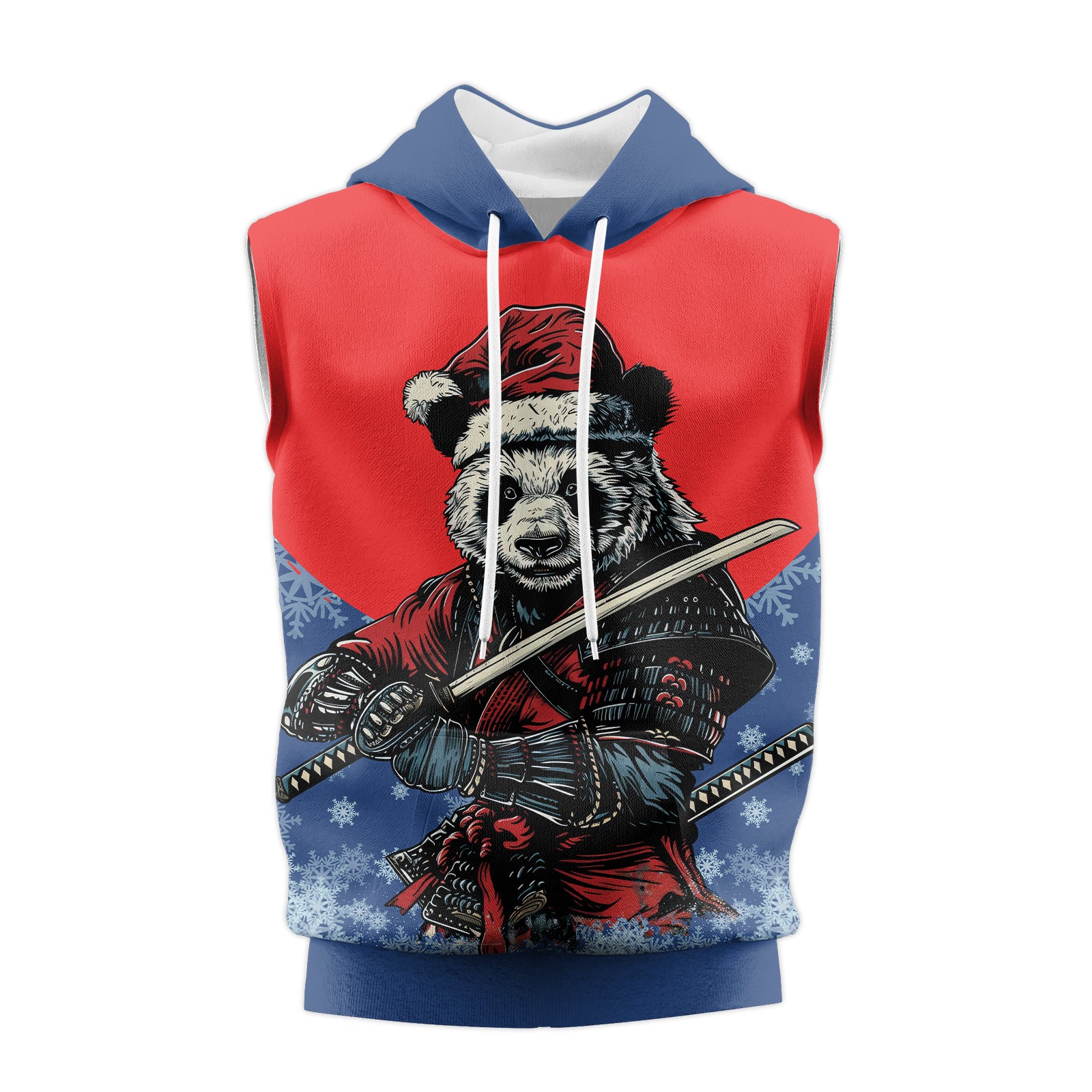 Rashninja Blue Samurai Christmas Panda Men's Sleeveless Gym Hoodie