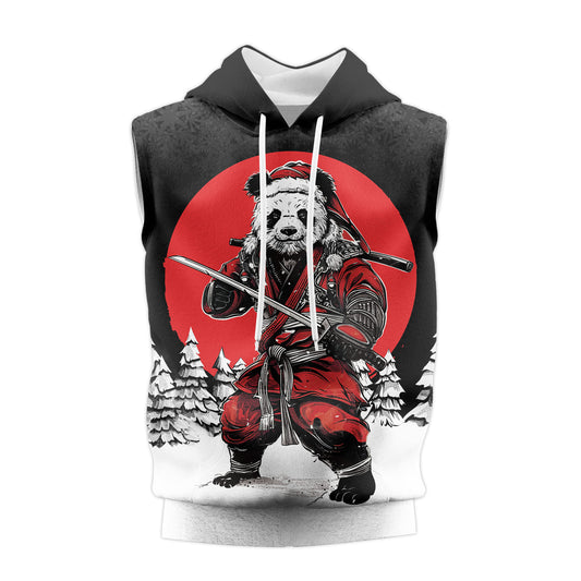 Rashninja Black Samurai Christmas Panda Men's Sleeveless Gym Hoodie