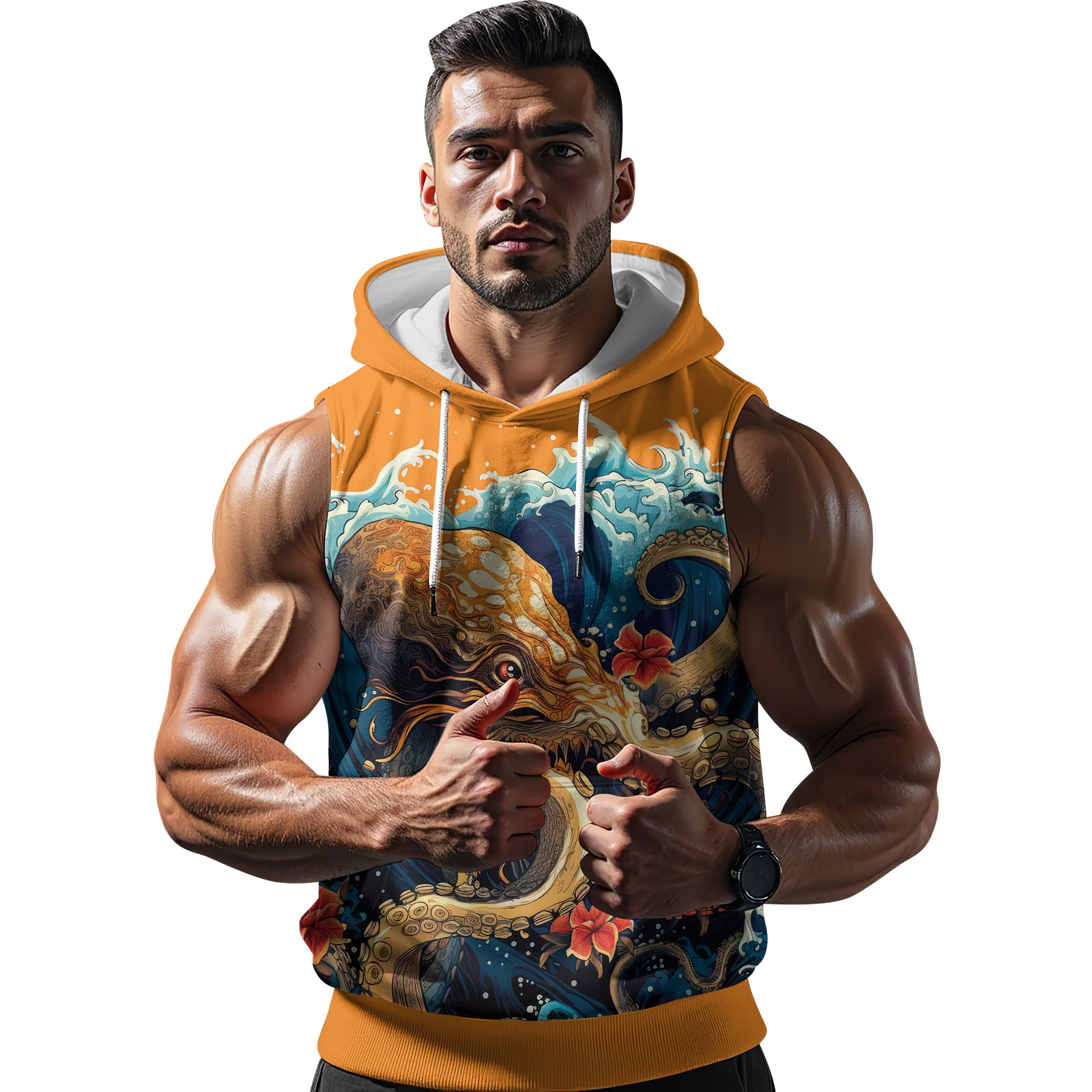 Rashninja Octopus Waves Sleeveless Hoodie | MMA Sleeveless Hoodie