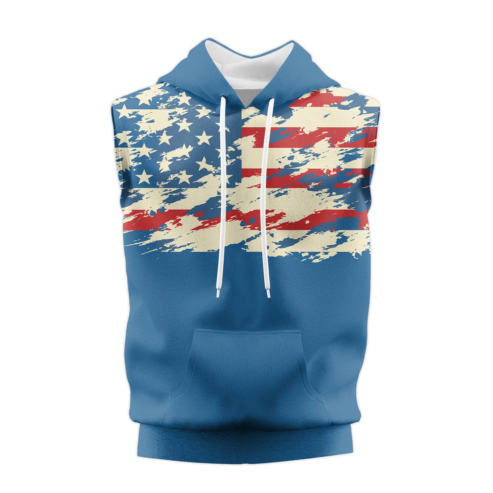 Rashninja American Flag Patriotic Men's Sleeveless Gym Hoodie