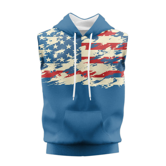 Rashninja American Flag Patriotic Men's Sleeveless Gym Hoodie