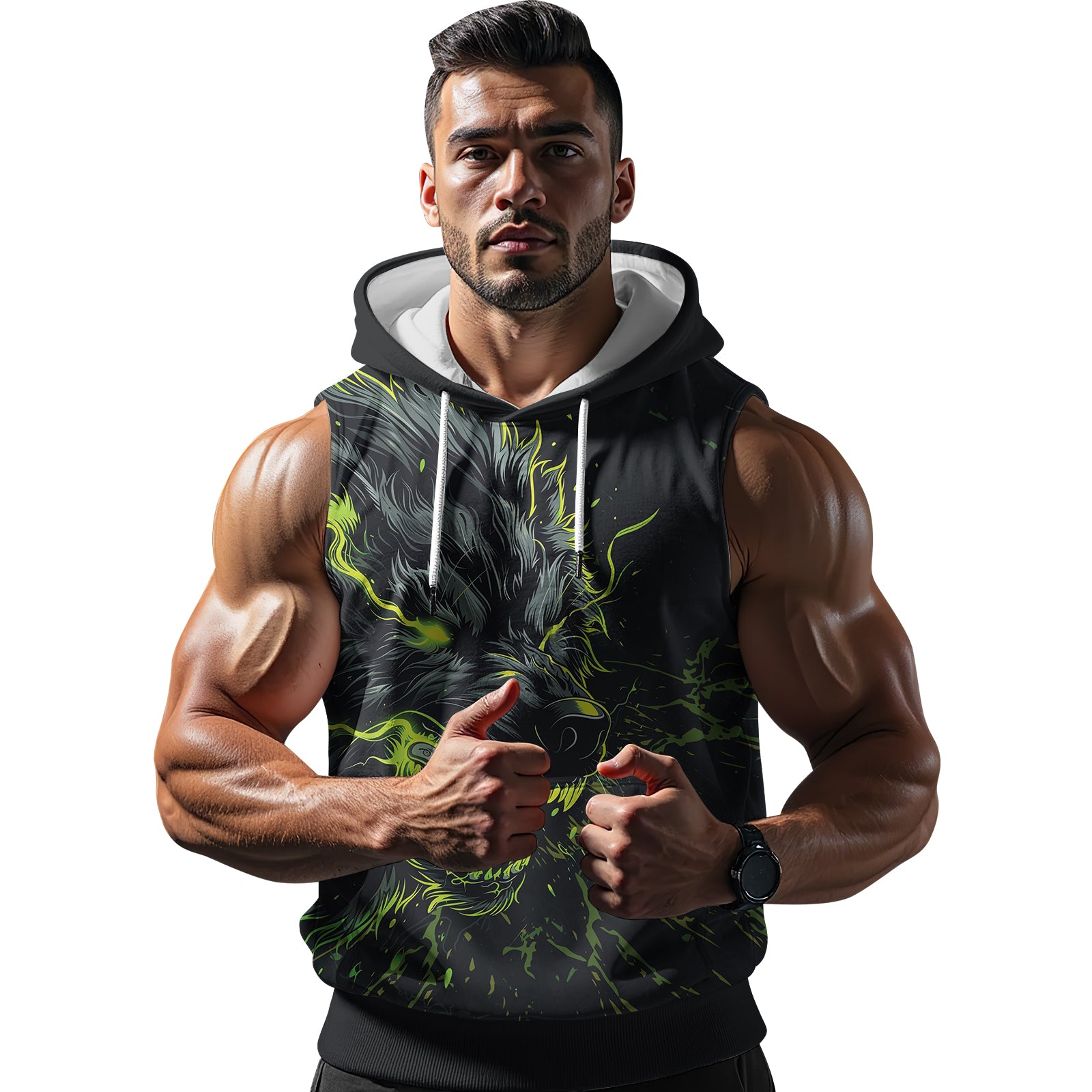 Rashninja Neon Snarling Wolf Sleeveless Hoodie | MMA Sleeveless Hoodie