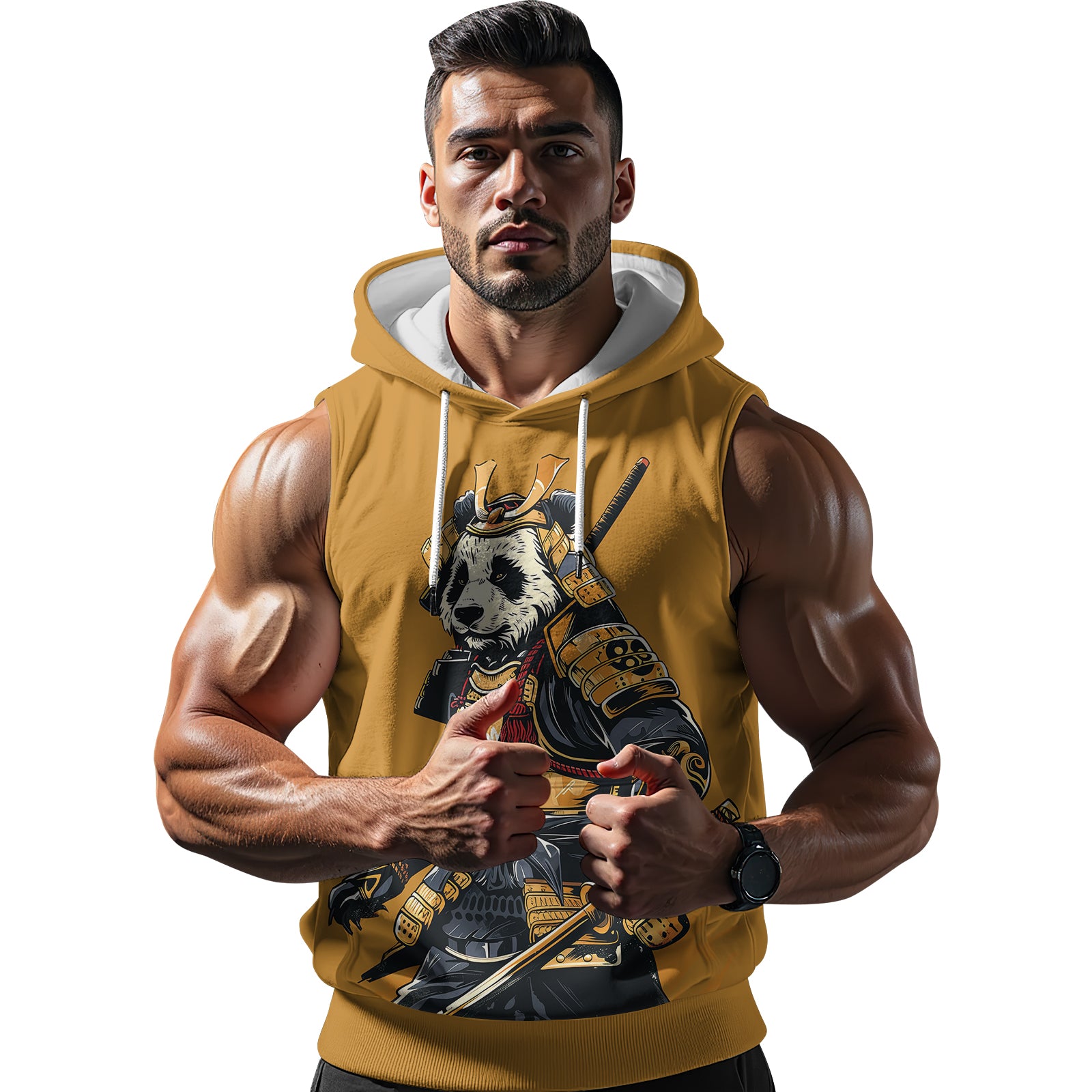 Rashninja Samurai Panda Strikes Sleeveless Hoodie | Sleeveless Hoodie