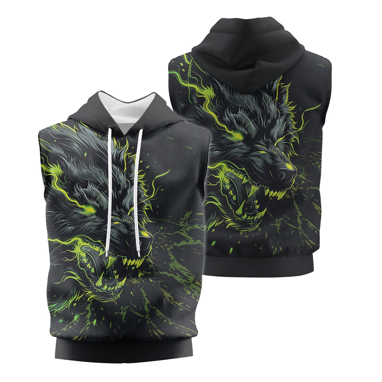 Rashninja Neon Snarling Wolf Sleeveless Hoodie | MMA Sleeveless Hoodie