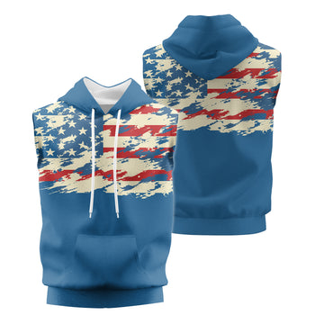 Rashninja American Flag Patriotic Men's Sleeveless Gym Hoodie