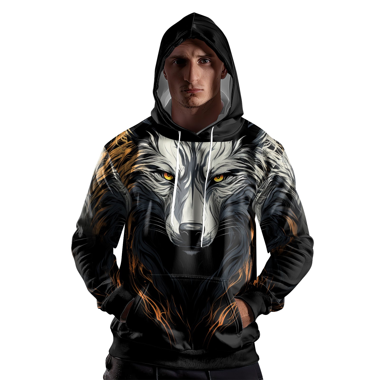 Rashninja White Alpha Wolf AOP Hoodie | Wolf Hoodies For Men