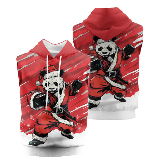 Rashninja Red Santa Panda Kung Fu Sleeveless Hoodie |Sleeveless Hoodie