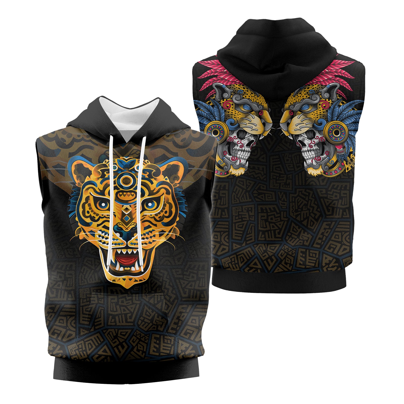 Rashninja Aztec Tribal Jaguar Sleeveless Hoodie |MMA Sleeveless Hoodie