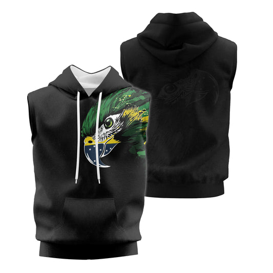 Rashninja Bird Warrior with Brazil Flag Men's Sleeveless Gym Hoodie