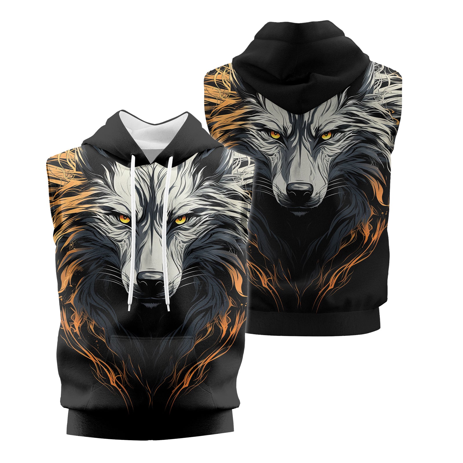 Rashninja White Alpha Wolf Sleeveless Hoodie | MMA Sleeveless Hoodie