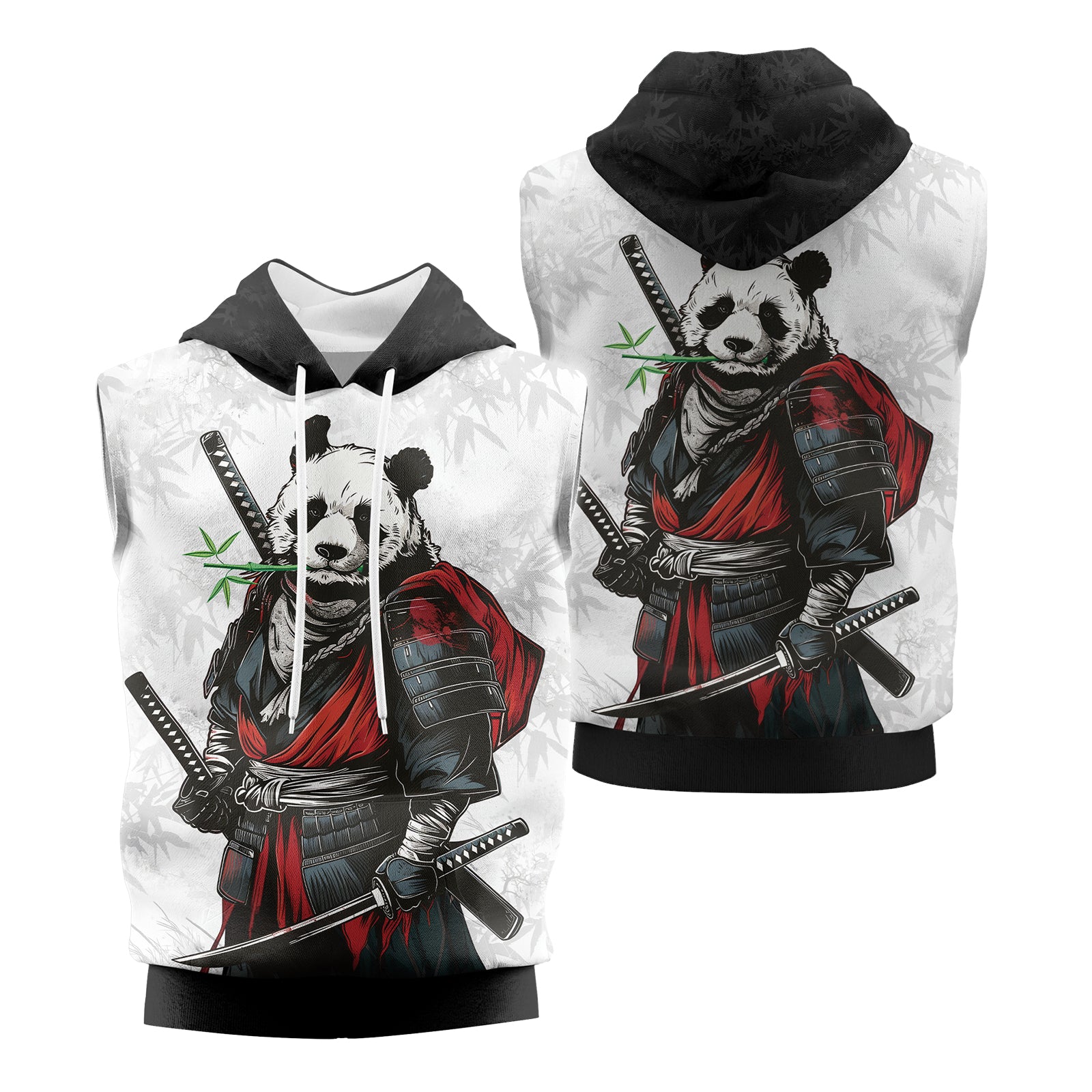 Rashninja Mystic Warrior Panda Samurai Men's Sleeveless Gym Hoodie