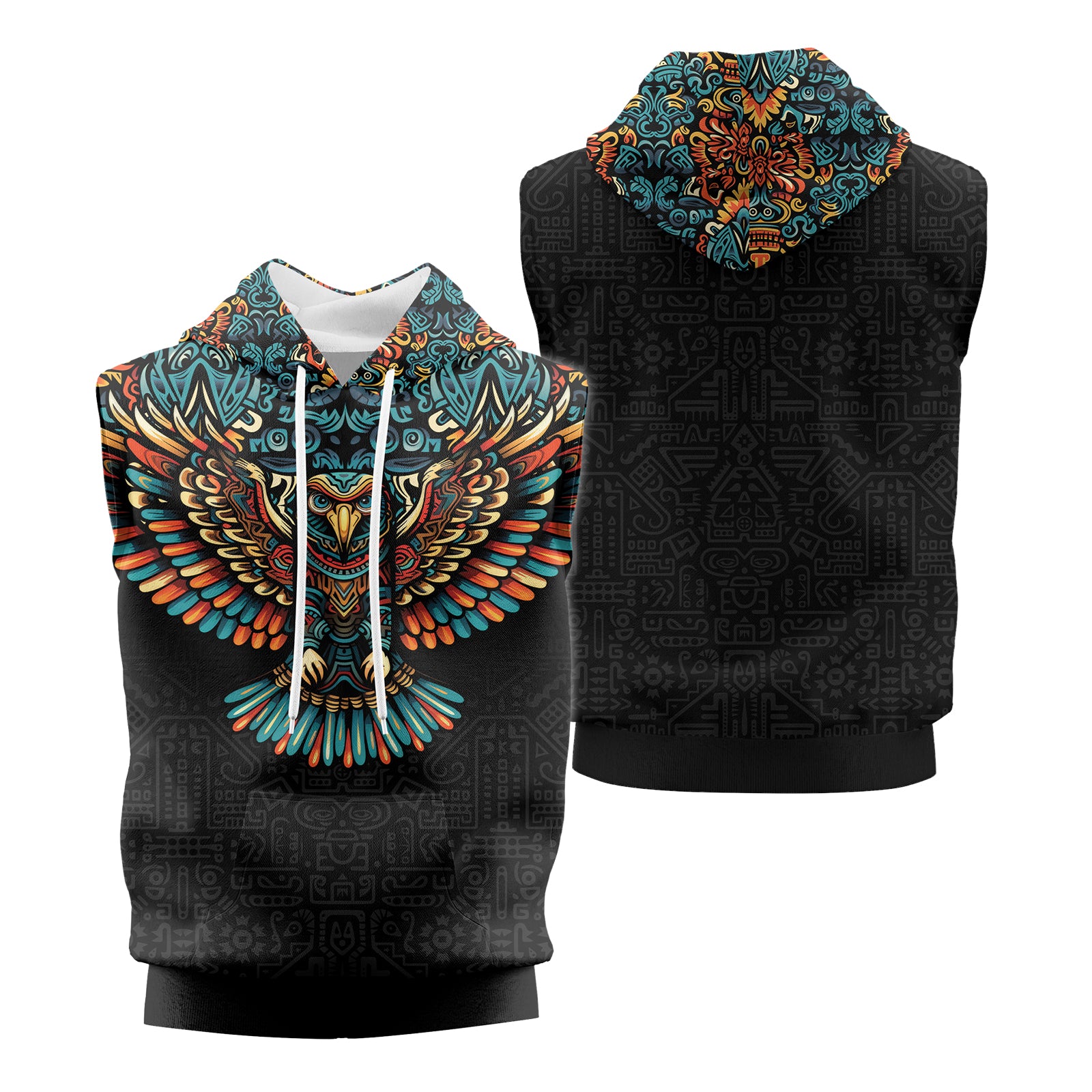 Rashninja Aztec Tribal Eagle Sleeveless Hoodie | MMA Sleeveless Hoodie