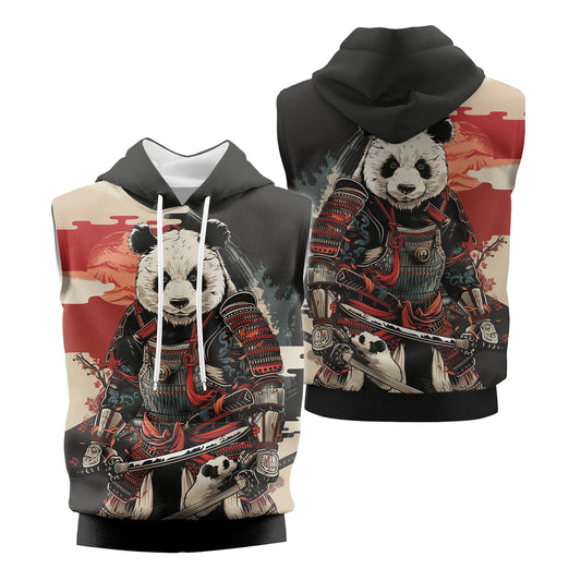 Rashninja Panda Samurai Warrior Sleeveless Hoodie | Sleeveless Hoodie