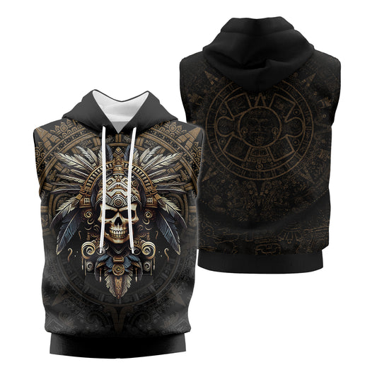 Rashninja Aztec Tribe Headman Skull Men's Sleeveless Gym Hoodie