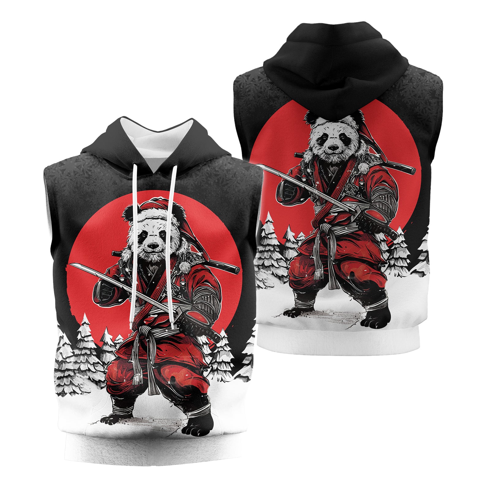 Rashninja Black Samurai Christmas Panda Men's Sleeveless Gym Hoodie