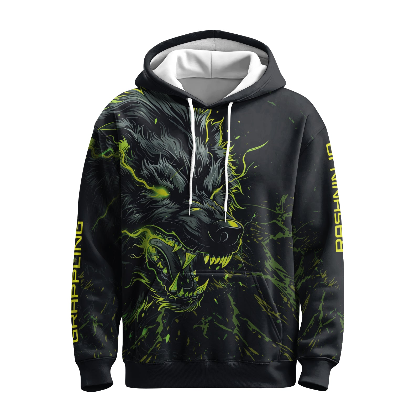 Rashninja Neon Snarling Wolf AOP Hoodie | Wolf Hoodies For Men