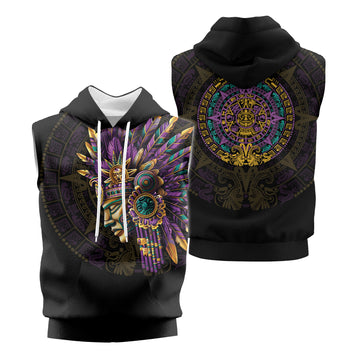 Rashninja Aztec Purple Tribe Headman Men's Sleeveless Gym Hoodie