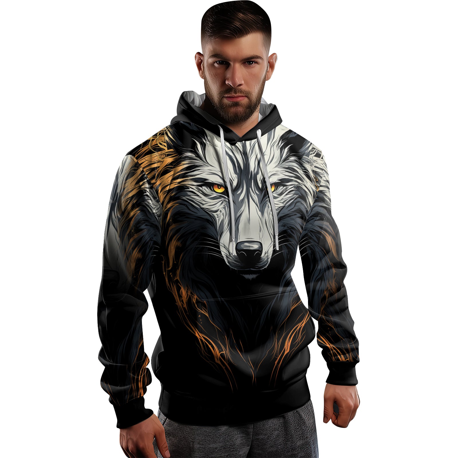 Rashninja White Alpha Wolf AOP Hoodie | Wolf Hoodies For Men