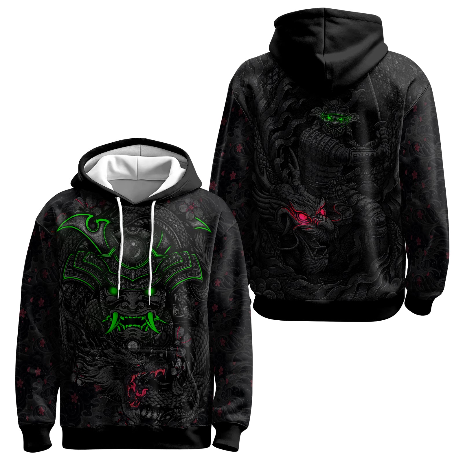 Rashninja Samurai Oni Fusion AOP Hoodie | Japanese Samurai Hoodie