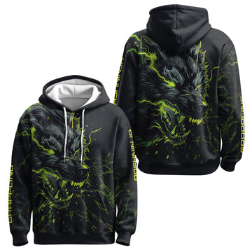 Rashninja Neon Snarling Wolf AOP Hoodie | Wolf Hoodies For Men