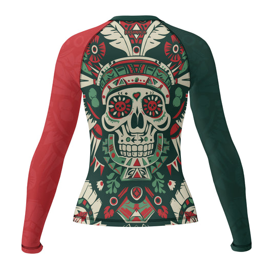 Rashninja Aztec Skull Feather Mandala Women's Long Sleeve Rash Guard